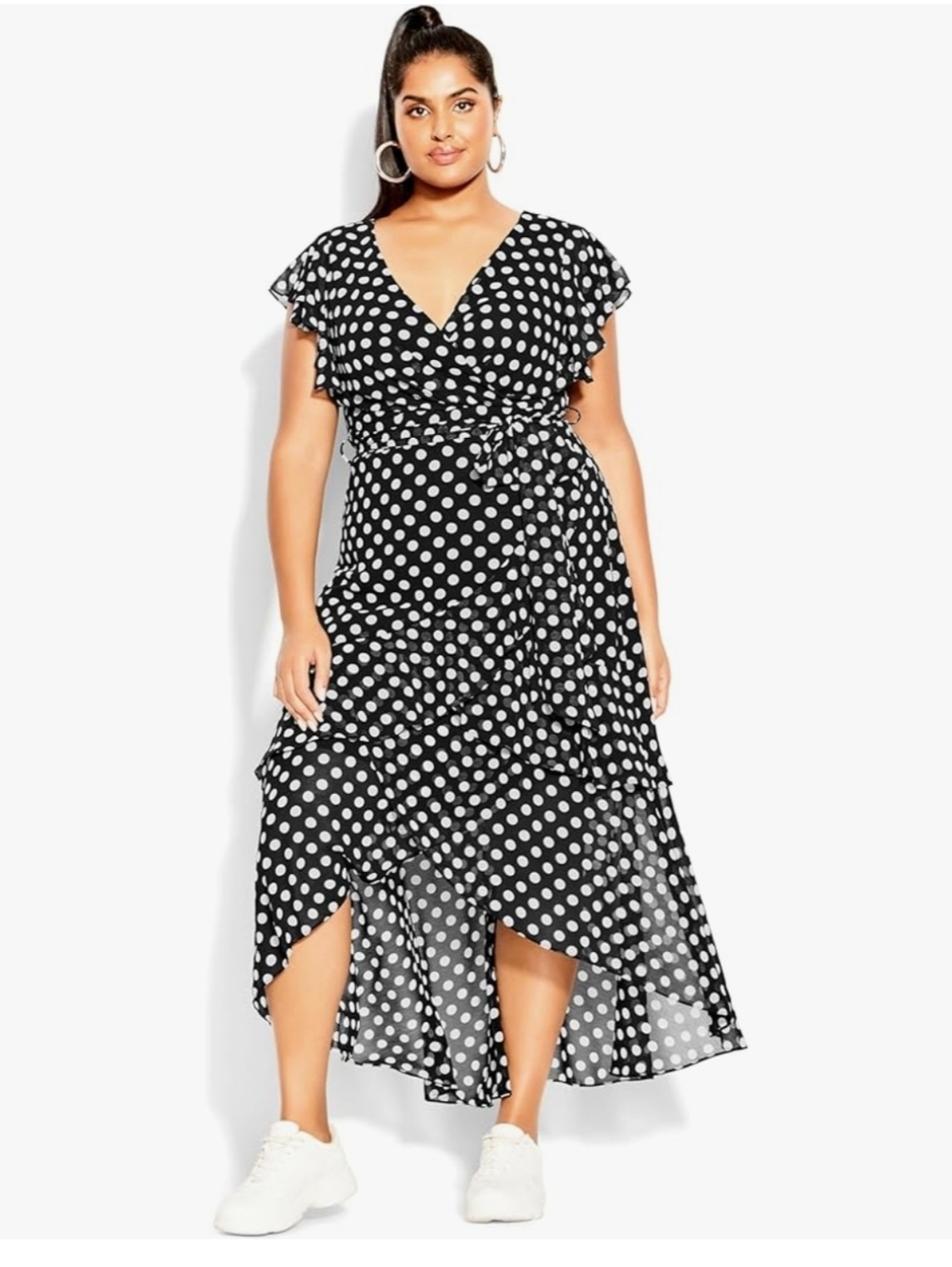 City Chic Women's Plus Size Maxi Emilia Polka Dot Chiffon Faux Wrap Dress. Sz 16 - Picture 3 of 8